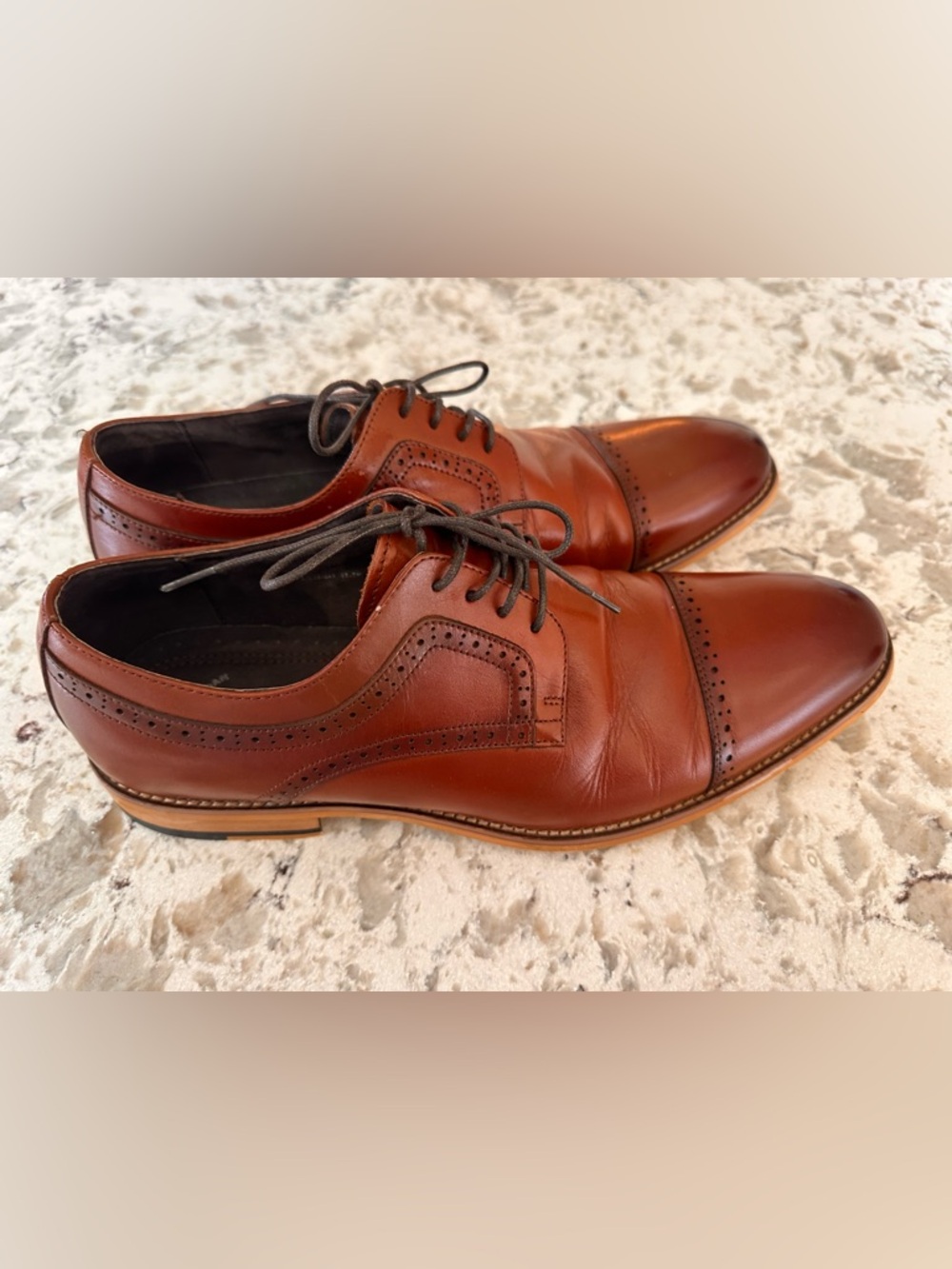 Stacy Adams Cognac Brown Leather Cap-Toe Oxford with Brogue Detailing